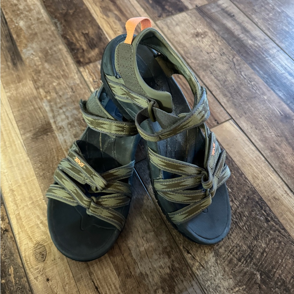 Teva Olive Green Sandals with Orange Accents
